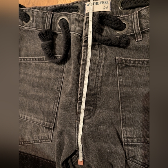 FREE PEOPLE WE THE FREE Moxie Low Slung Pull On Black Barrel Wide Leg Jeans 28 - Picture 14 of 15